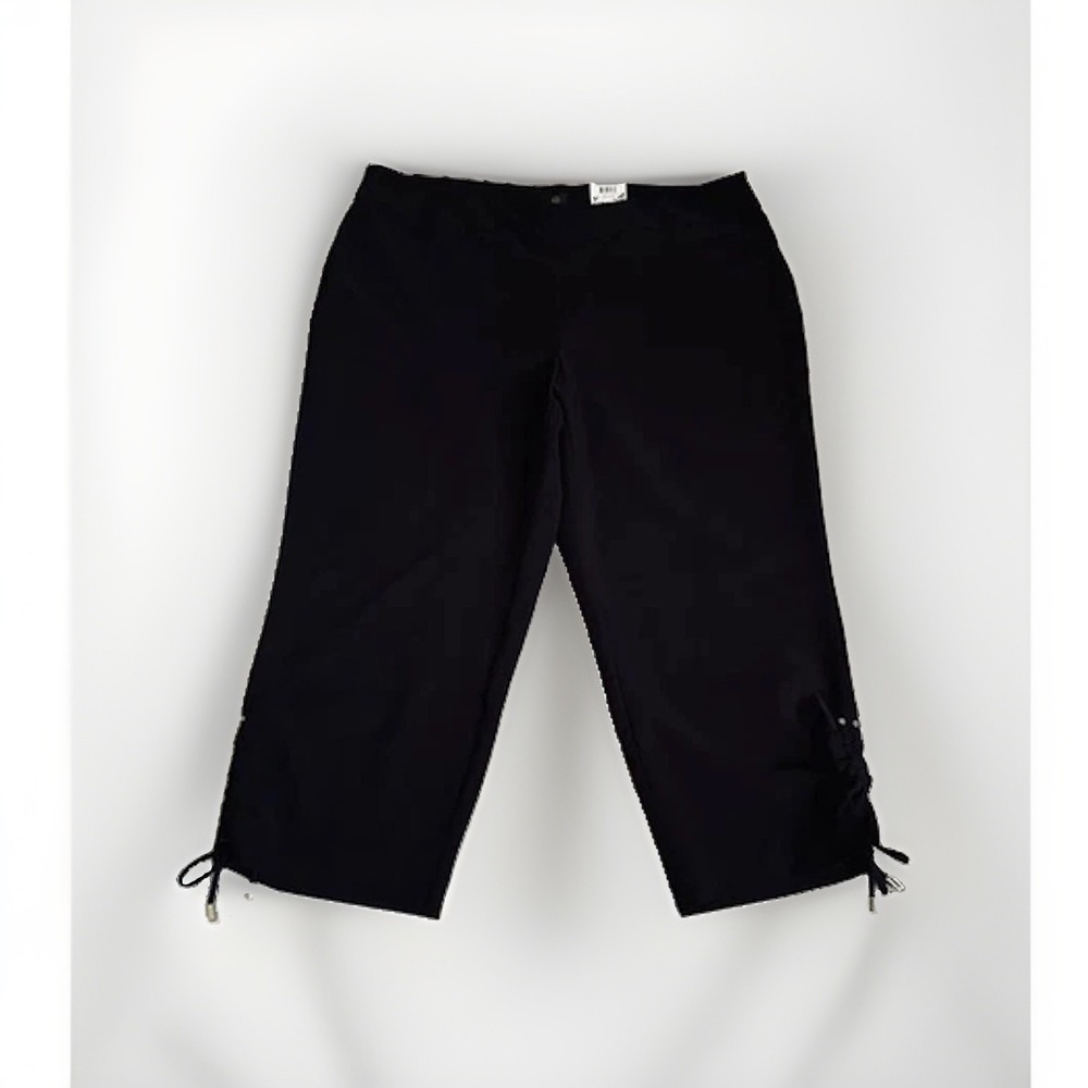 NWT $64 JM Collection Casual Pants Plus Sz20W Black Ankle Ties Tummy Control